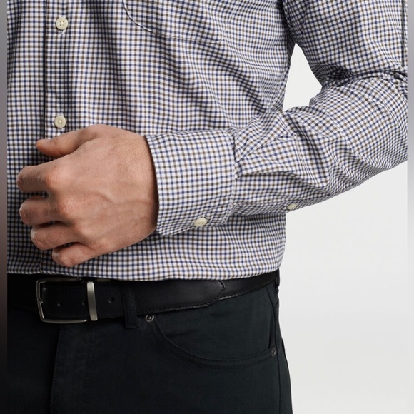👑PETER MILLAR Men’s Navy/White Gingham Long Sleeve Button Down Shirt - Picture 1 of 12